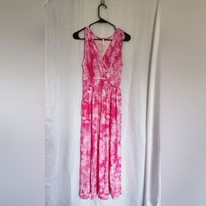 Pink and White Tie-Dye Maxi Dress